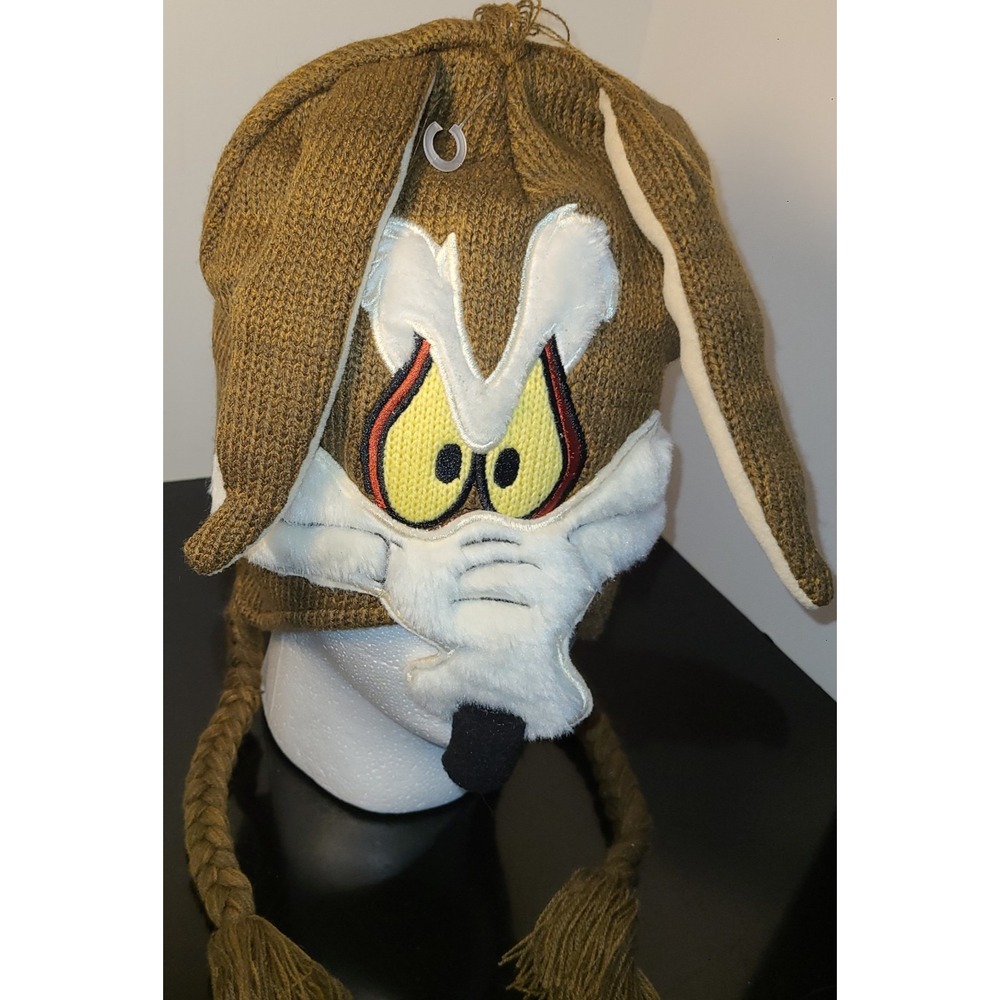 NWT Warner Brothers Looney Tunes Wile E. Coyote Ski hat Winter hat braided ties
